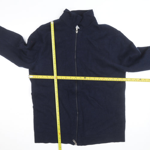 Selected Homme Men's Navy Blue XL Wool Full Zip Collared Jumper