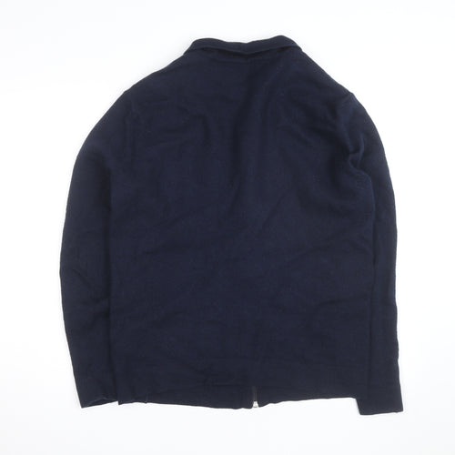 Selected Homme Men's Navy Blue XL Wool Full Zip Collared Jumper