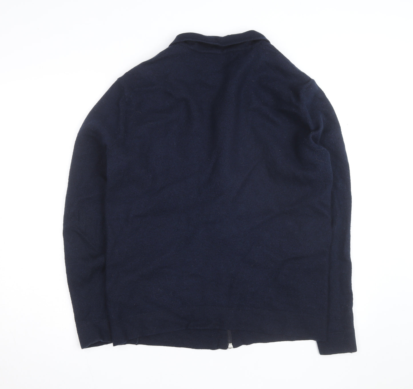 Selected Homme Men's Navy Blue XL Wool Full Zip Collared Jumper