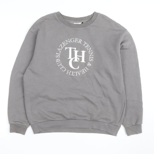 Slazenger Men’s Grey Crew Neck Pullover Sweatshirt S Sports Logo