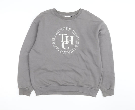 Slazenger Men’s Grey Crew Neck Pullover Sweatshirt S Sports Logo