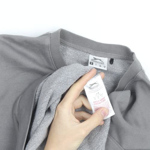 Slazenger Men’s Grey Crew Neck Pullover Sweatshirt S Sports Logo
