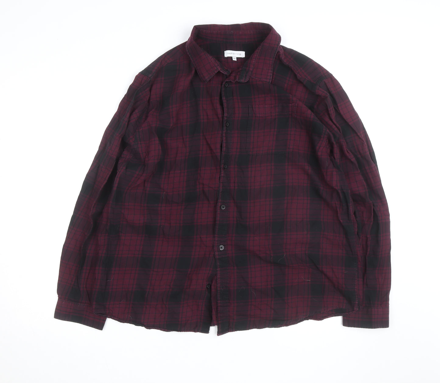 Red Herring Men's Red Black Plaid Flannel Shirt 2XL Regular Fit