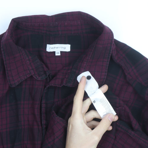 Red Herring Men's Red Black Plaid Flannel Shirt 2XL Regular Fit