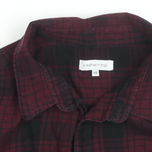 Red Herring Men's Red Black Plaid Flannel Shirt 2XL Regular Fit