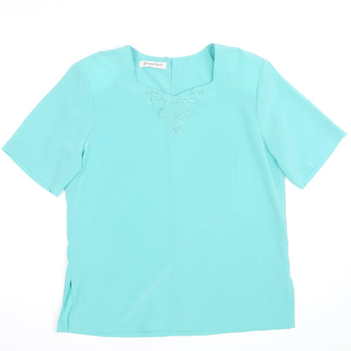 Jacques Vert Women’s Blue Embroidered Short Sleeve Blouse Size 12