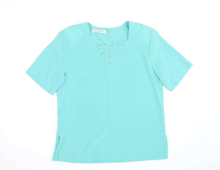 Jacques Vert Women’s Blue Embroidered Short Sleeve Blouse Size 12