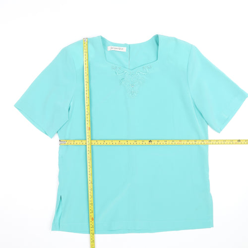 Jacques Vert Women’s Blue Embroidered Short Sleeve Blouse Size 12