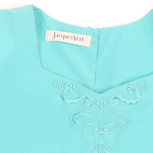 Jacques Vert Women’s Blue Embroidered Short Sleeve Blouse Size 12