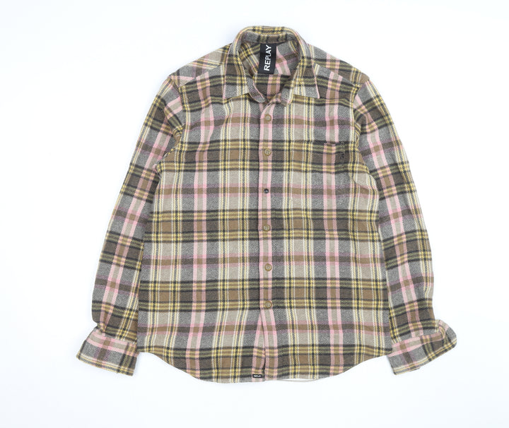 Replay Men's Multicoloured Plaid Flannel Button-Up Shirt L