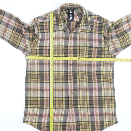 Replay Men's Multicoloured Plaid Flannel Button-Up Shirt L