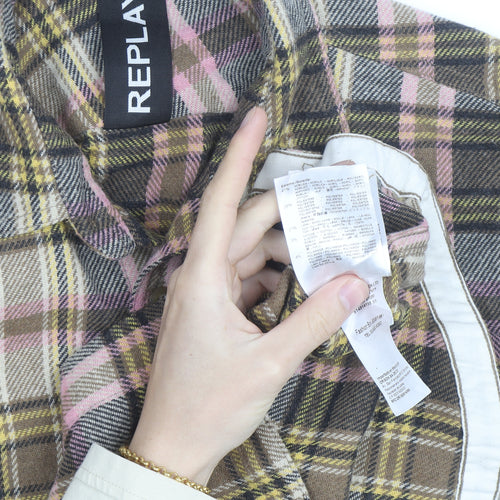 Replay Men's Multicoloured Plaid Flannel Button-Up Shirt L