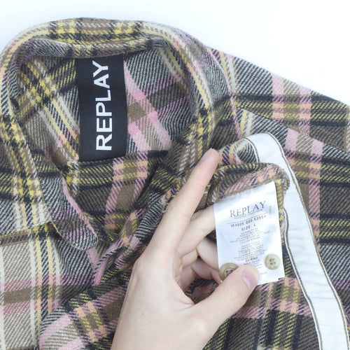 Replay Men's Multicoloured Plaid Flannel Button-Up Shirt L