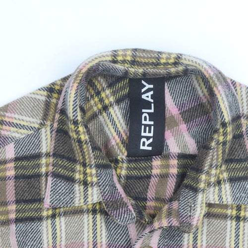 Replay Men's Multicoloured Plaid Flannel Button-Up Shirt L