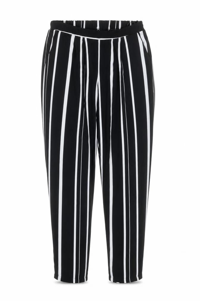 Front view of Wallis Women’s Black Striped Cropped Trousers, size UK 10