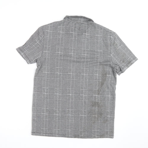 River Island Men's Grey Check Zip Polo Shirt Slim Fit M
