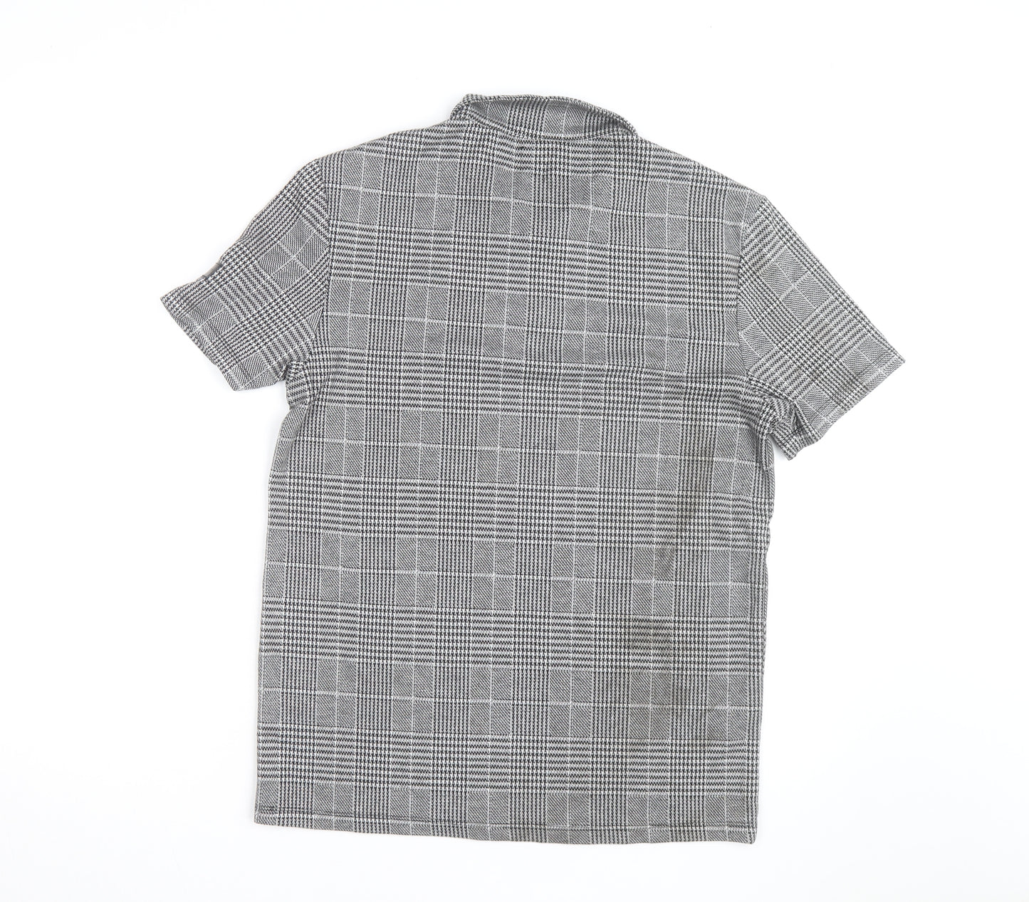 River Island Men's Grey Check Zip Polo Shirt Slim Fit M