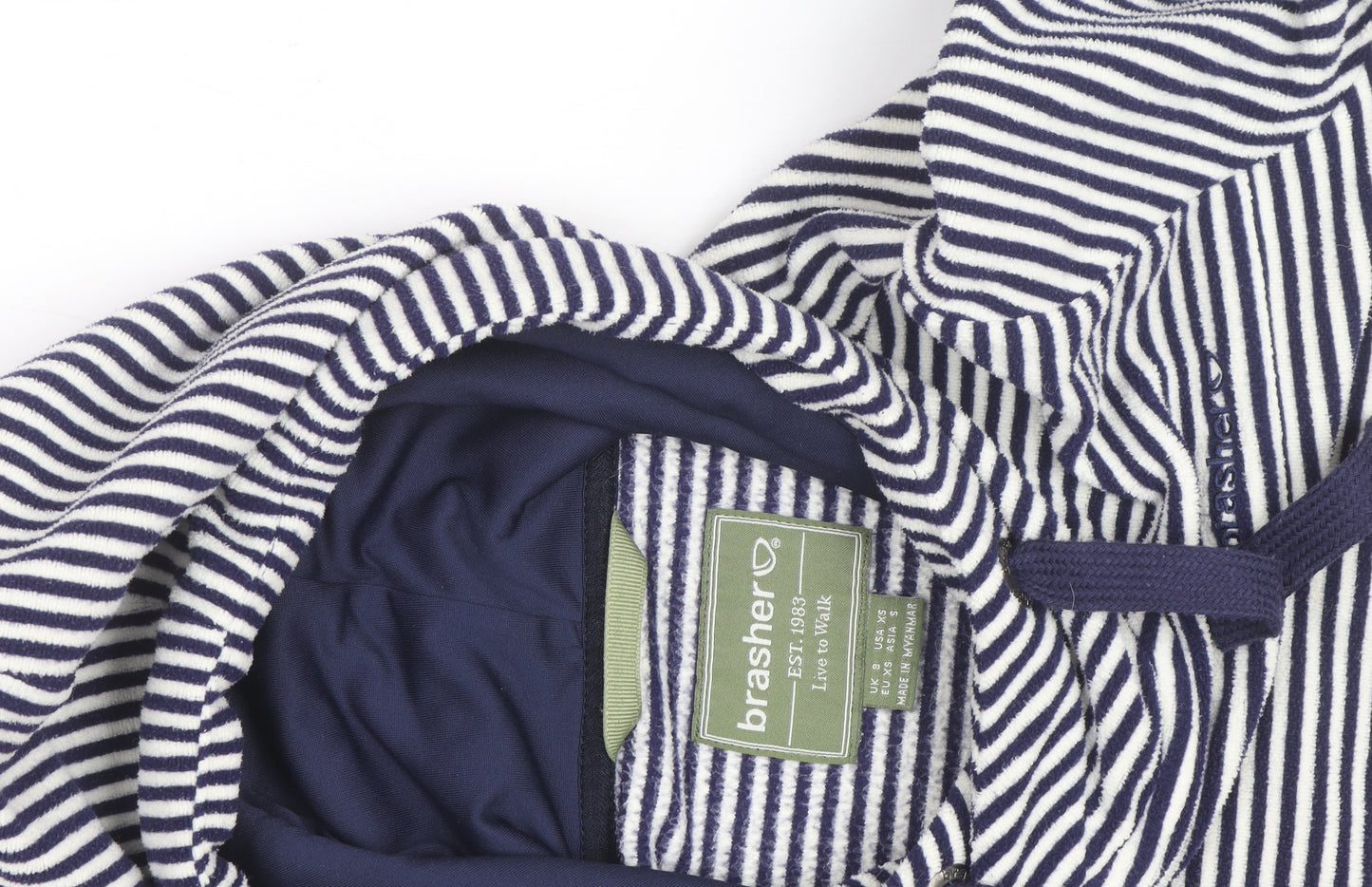 Brasher Womens Navy Striped Pullover Hoodie XS Outdoor Casual