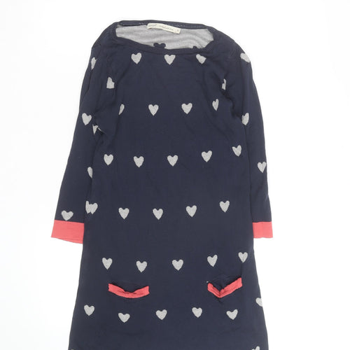 Next Women Blue Heart Knit Shift Dress Size 8 Long Sleeve
