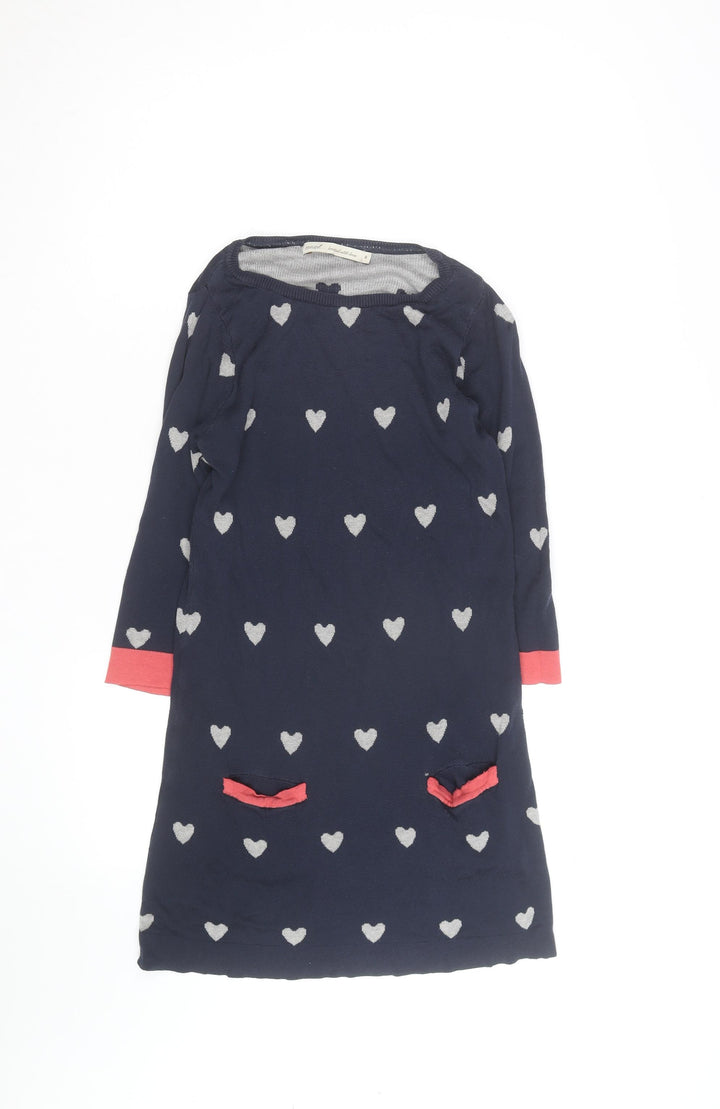 Next Women Blue Heart Knit Shift Dress Size 8 Long Sleeve