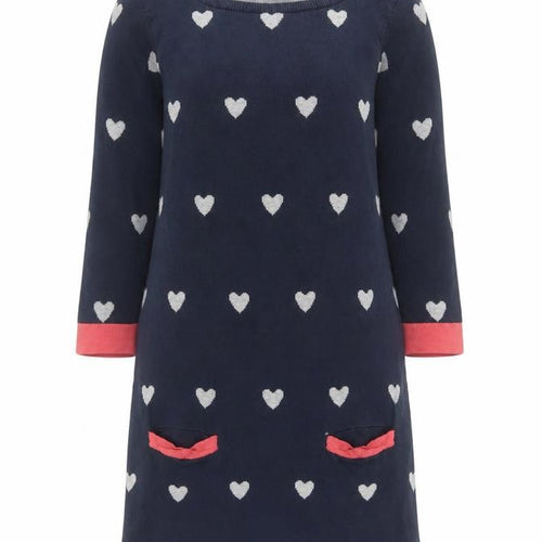Next Women Blue Heart Knit Shift Dress Size 8 Long Sleeve