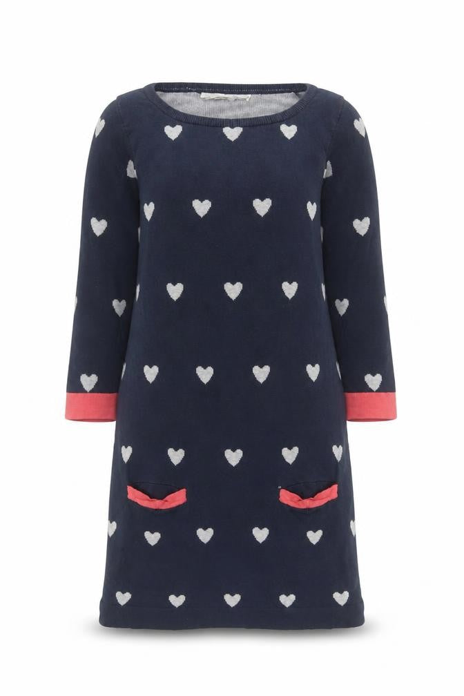 Next Women Blue Heart Knit Shift Dress Size 8 Long Sleeve