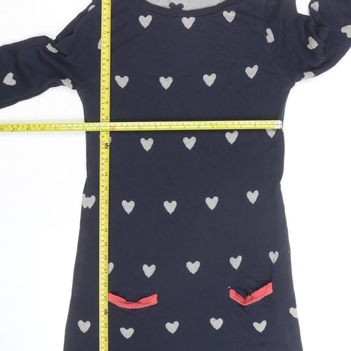 Next Women Blue Heart Knit Shift Dress Size 8 Long Sleeve