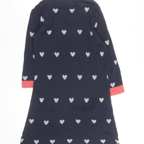 Next Women Blue Heart Knit Shift Dress Size 8 Long Sleeve