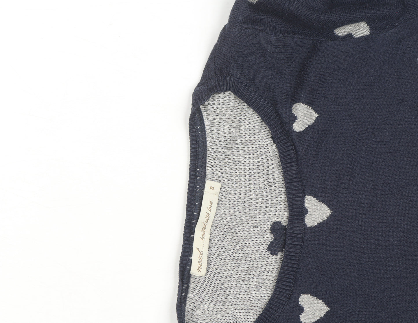 Next Women Blue Heart Knit Shift Dress Size 8 Long Sleeve