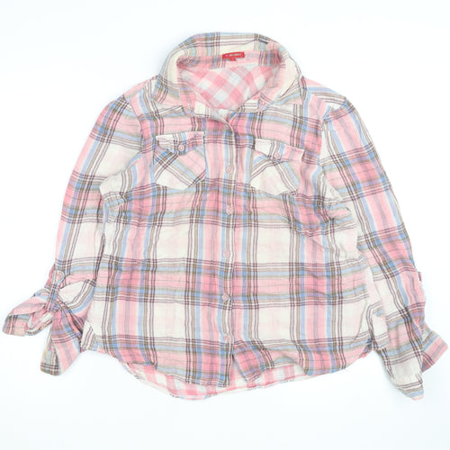 Influence Women's Pink Plaid Long Sleeve Cotton Button-Up Shirt Size 16
