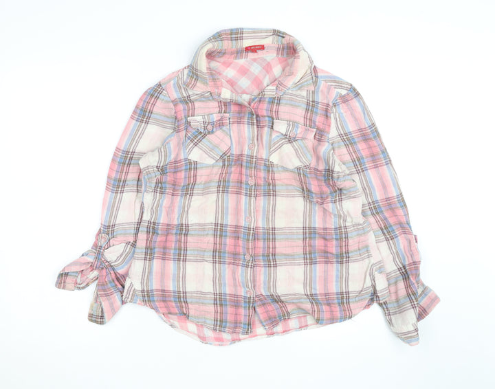 Influence Women's Pink Plaid Long Sleeve Cotton Button-Up Shirt Size 16