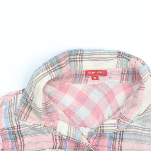 Influence Women's Pink Plaid Long Sleeve Cotton Button-Up Shirt Size 16