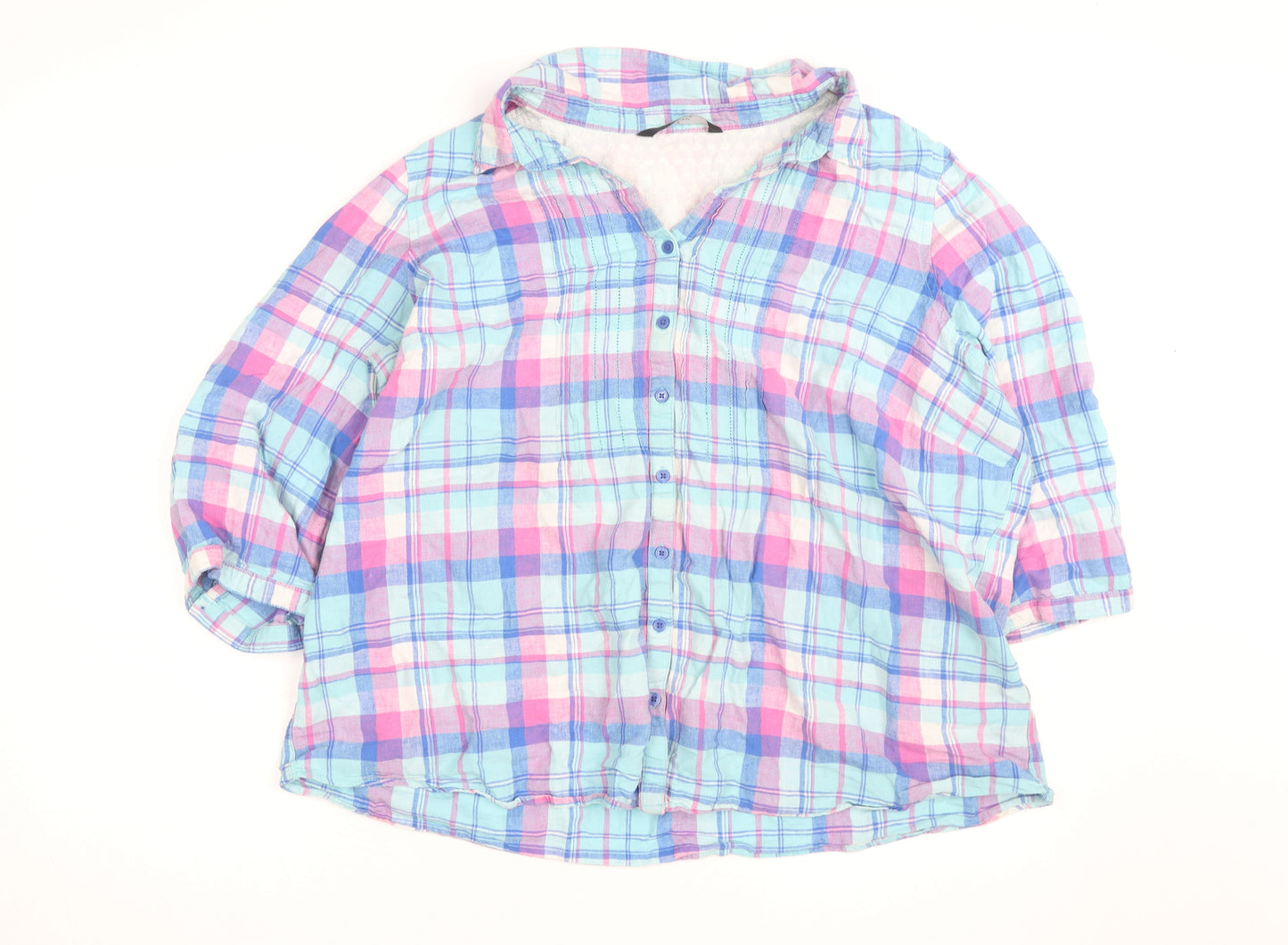 Bm Casual Women's Multicoloured Check Cotton 3/4 Sleeve Button-Up Shirt Size 22