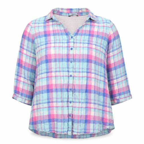 Bm Casual Women's Multicoloured Check Cotton 3/4 Sleeve Button-Up Shirt Size 22
