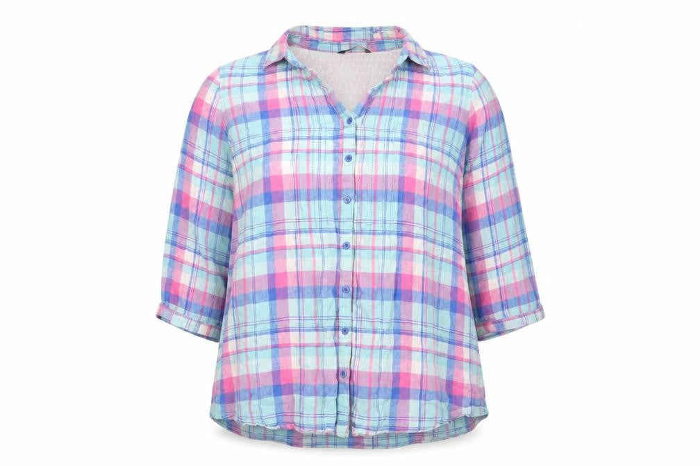 Bm Casual Women's Multicoloured Check Cotton 3/4 Sleeve Button-Up Shirt Size 22