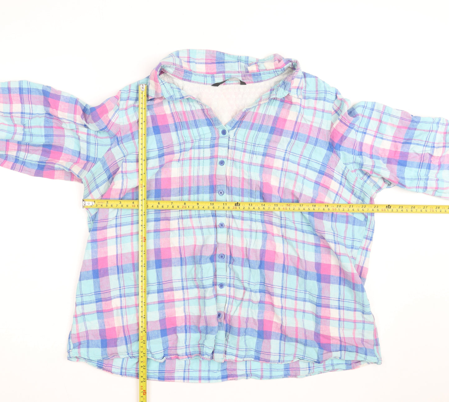 Bm Casual Women's Multicoloured Check Cotton 3/4 Sleeve Button-Up Shirt Size 22