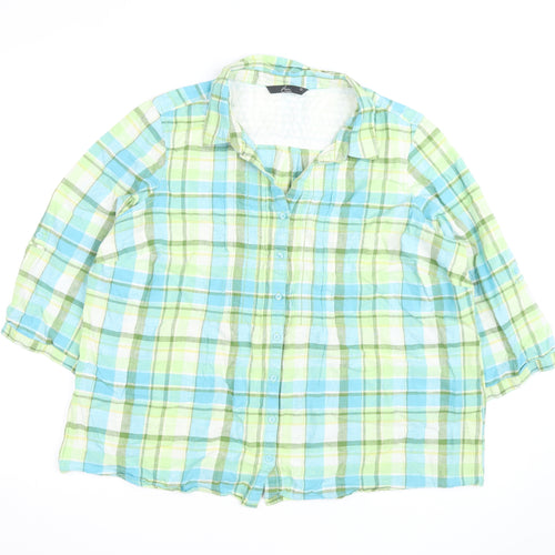 Bm Casual Women Multicoloured Check Linen Blend 3/4 Sleeve Button-Up Shirt Size 22