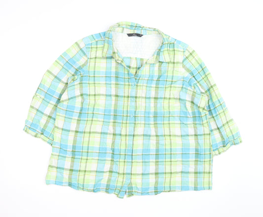 Bm Casual Women Multicoloured Check Linen Blend 3/4 Sleeve Button-Up Shirt Size 22