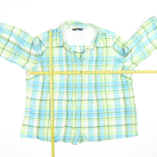 Bm Casual Women Multicoloured Check Linen Blend 3/4 Sleeve Button-Up Shirt Size 22