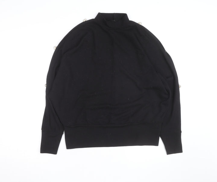 Blue Vanilla Women’s Black Beaded Mock Neck Long Sleeve Pullover Jumper Size M