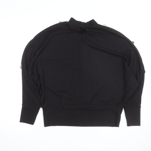 Blue Vanilla Women’s Black Beaded Mock Neck Long Sleeve Pullover Jumper Size M