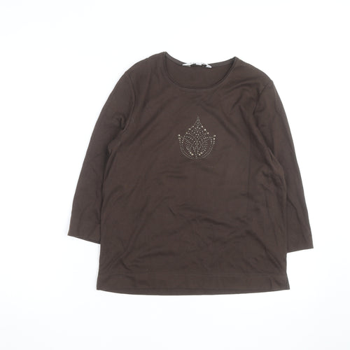 Tigi Wear Women's Brown Beaded 3/4 Sleeve Cotton T-Shirt Size 10