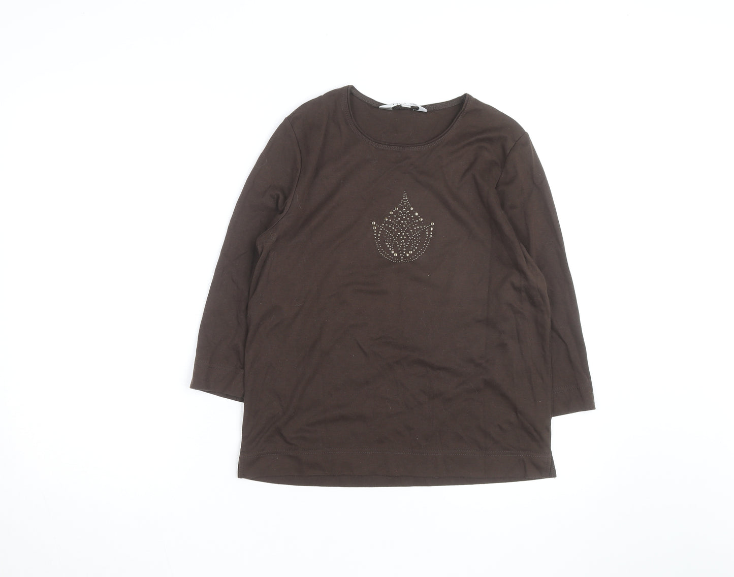 Tigi Wear Women's Brown Beaded 3/4 Sleeve Cotton T-Shirt Size 10