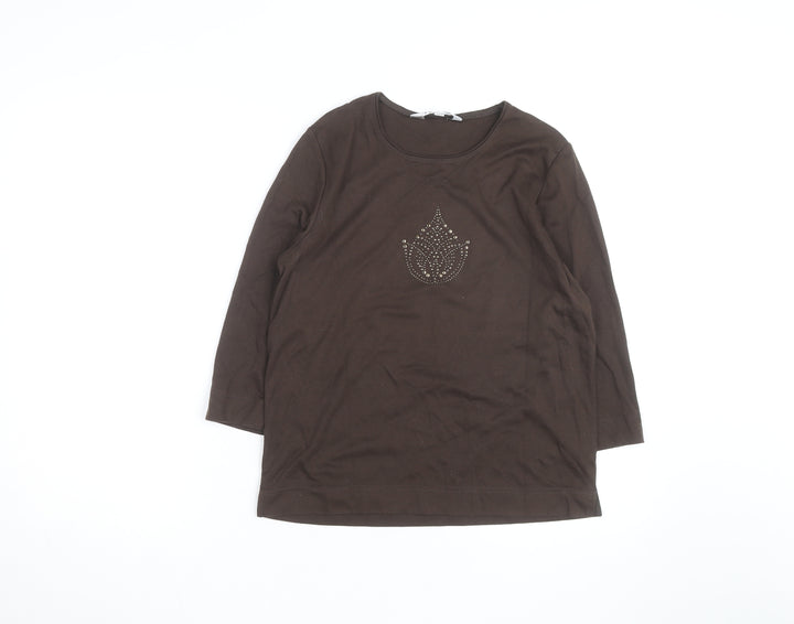 Tigi Wear Women's Brown Beaded 3/4 Sleeve Cotton T-Shirt Size 10