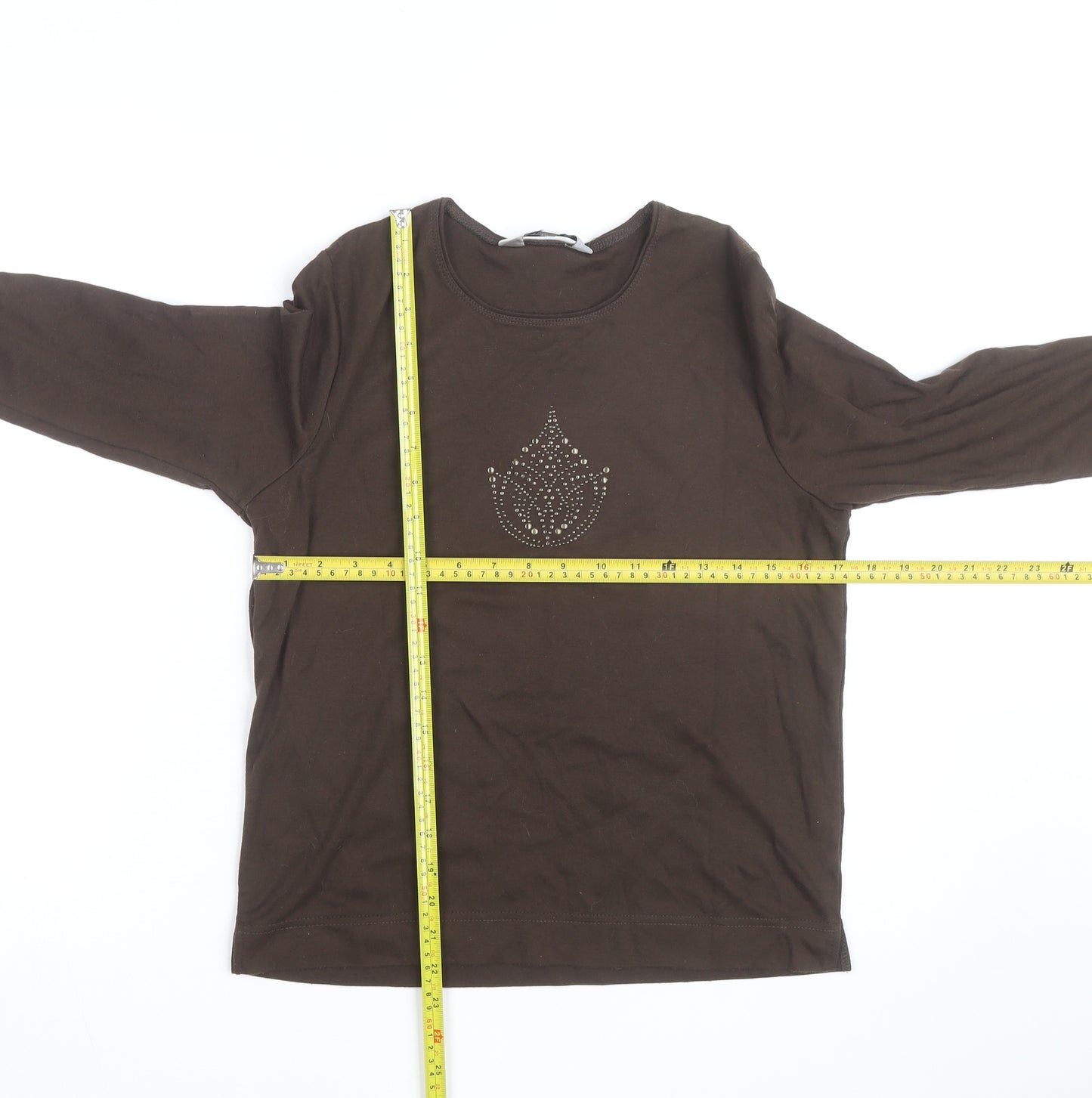 Tigi Wear Women's Brown Beaded 3/4 Sleeve Cotton T-Shirt Size 10