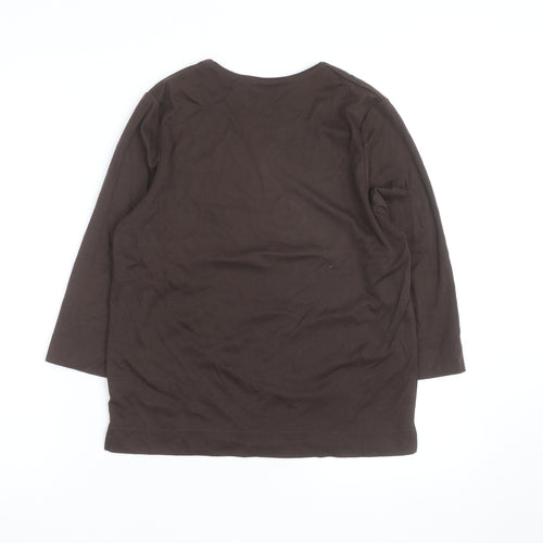 Tigi Wear Women's Brown Beaded 3/4 Sleeve Cotton T-Shirt Size 10