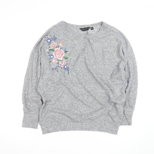 Dorothy Perkins Women's Grey Embroidered Floral Knit Jumper UK14