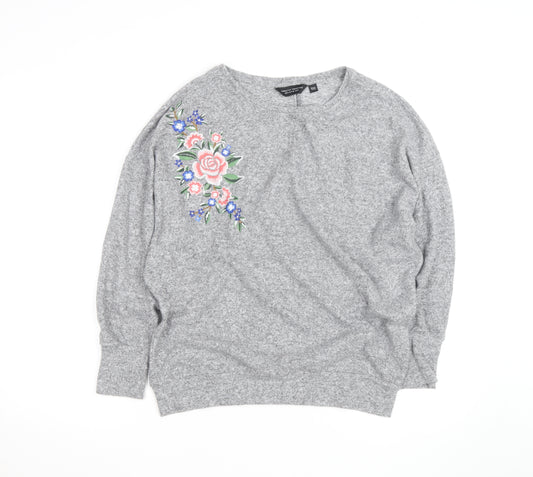 Dorothy Perkins Women's Grey Embroidered Floral Knit Jumper UK14
