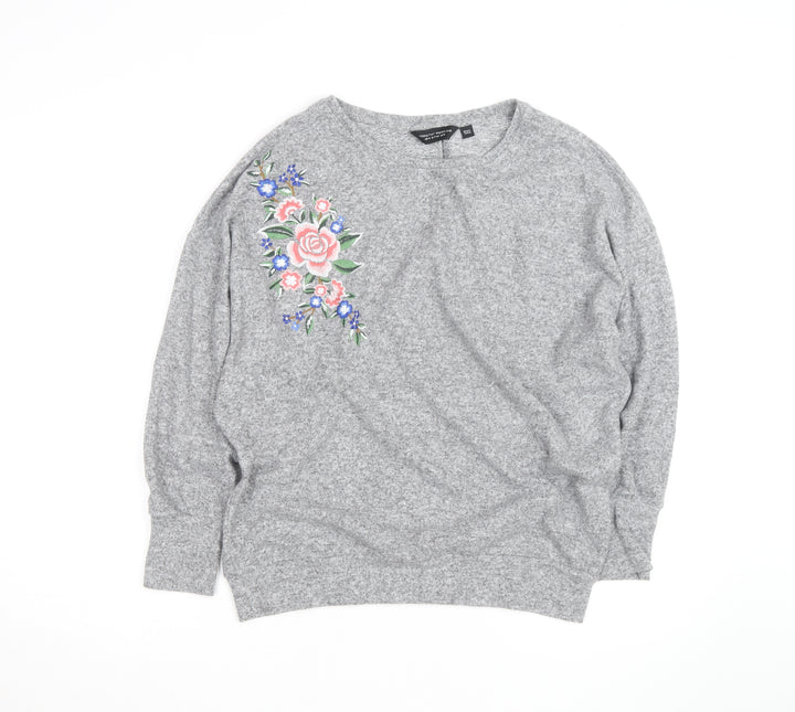 Dorothy Perkins Women's Grey Embroidered Floral Knit Jumper UK14