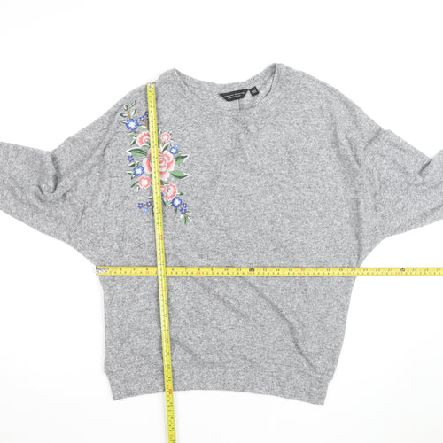 Dorothy Perkins Women's Grey Embroidered Floral Knit Jumper UK14